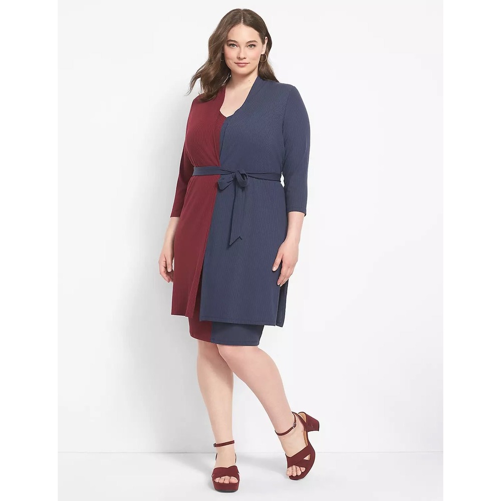 Lane Bryant Colorblock Burgundy Navy Dress & Cardigan Set Womens Plus Size 22/24